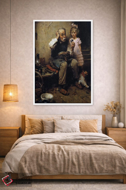 تابلو کلاسیک کفاش در حال بررسی کفش عروسک اثر نورمن راکول - D1W