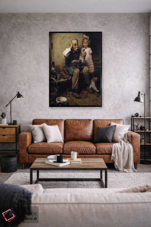 تابلو کلاسیک کفاش در حال بررسی کفش عروسک اثر نورمن راکول - D2B