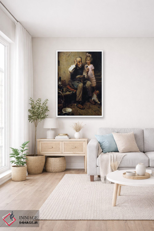 تابلو کلاسیک کفاش در حال بررسی کفش عروسک اثر نورمن راکول - D3W