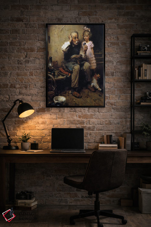 تابلو کلاسیک کفاش در حال بررسی کفش عروسک اثر نورمن راکول - D5B