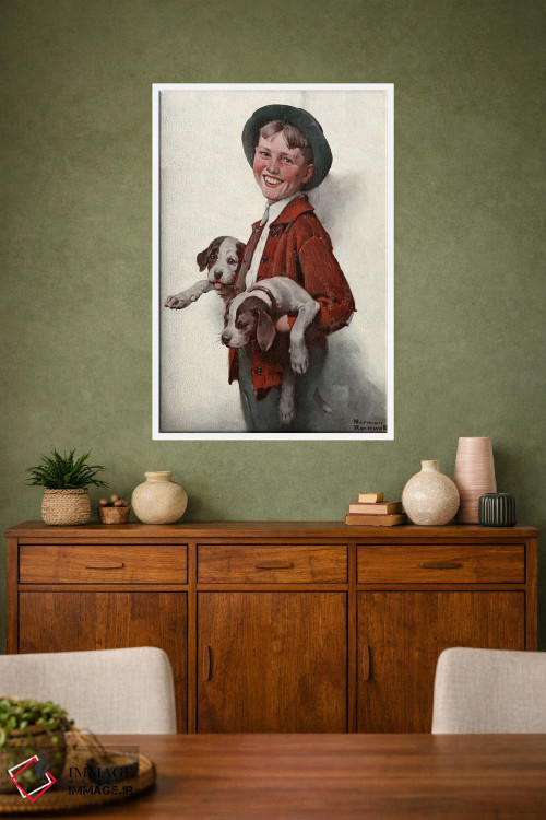 تابلو کلاسیک پسر بچه با توله سگ ها اثر نورمن راکول - D1W
