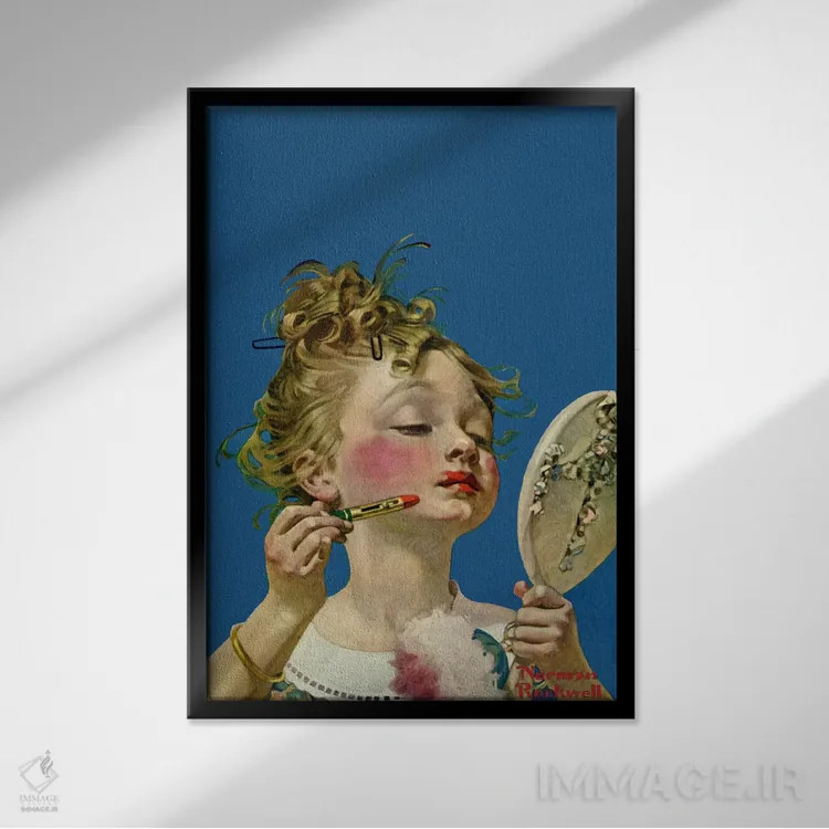 تابلو کلاسیک دختر بچه با رژ لب اثر نورمن راکول - نمای قابدار مشکی