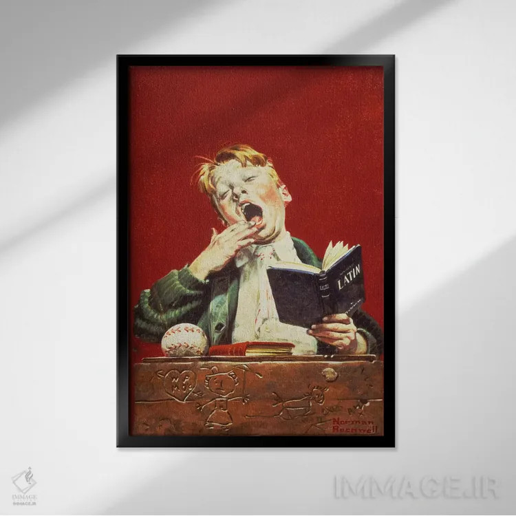 تابلو کلاسیک دانش آموز خواب آلود اثر نورمن راکول - نمای قابدار مشکی