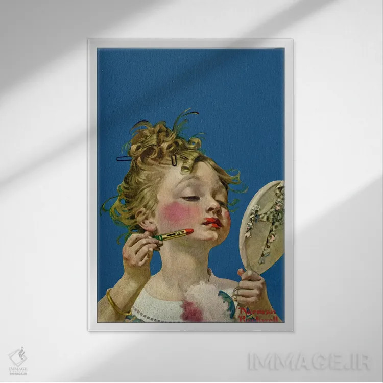 تابلو کلاسیک دختر بچه با رژ لب اثر نورمن راکول - نمای قابدار سفید
