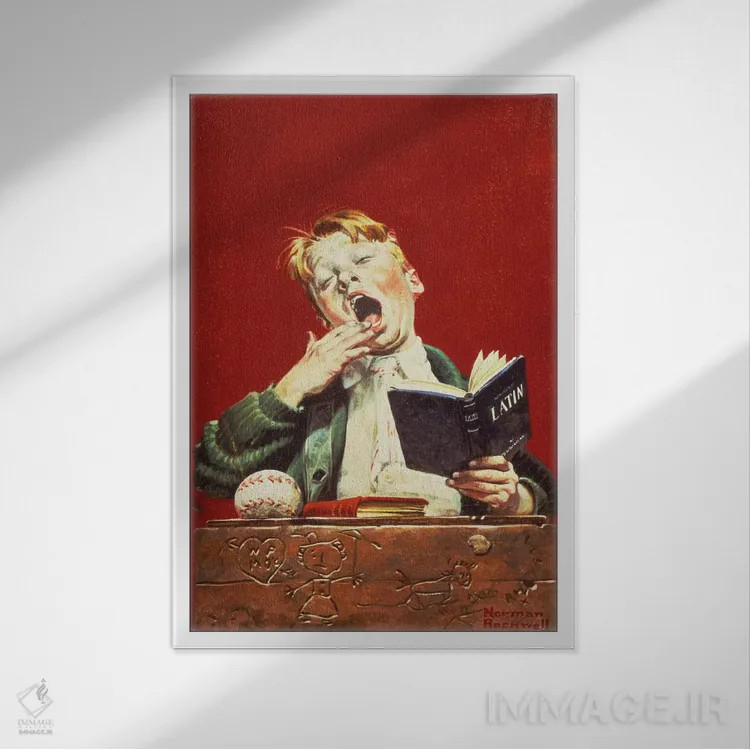 تابلو کلاسیک دانش آموز خواب آلود اثر نورمن راکول - نمای قابدار سفید