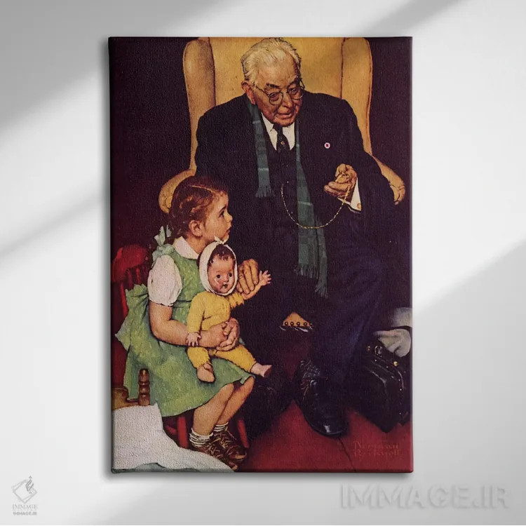 تابلو کلاسیک پزشک و عروسک اثر نورمن راکول - نمای روبهرو روی دیوار