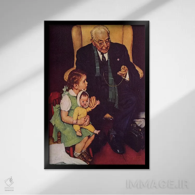 تابلو کلاسیک پزشک و عروسک اثر نورمن راکول - نمای قابدار مشکی