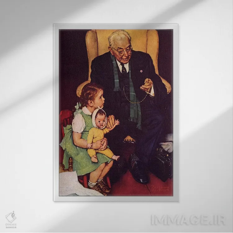 تابلو کلاسیک پزشک و عروسک اثر نورمن راکول - نمای قابدار سفید