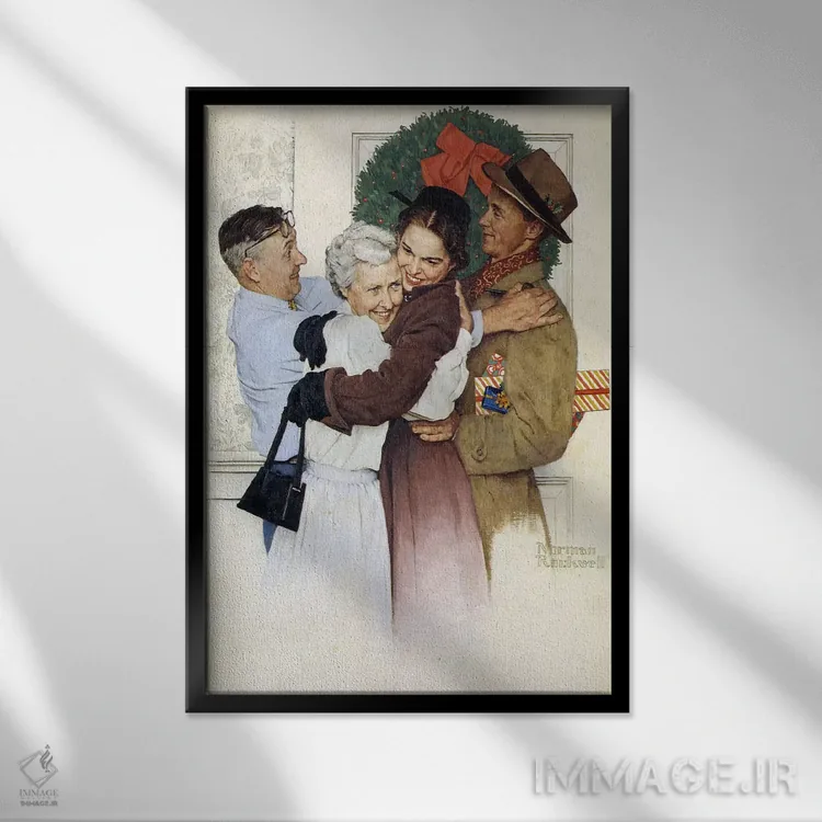 تابلو کلاسیک خانه برای کریسمس اثر نورمن راکول - نمای قابدار مشکی