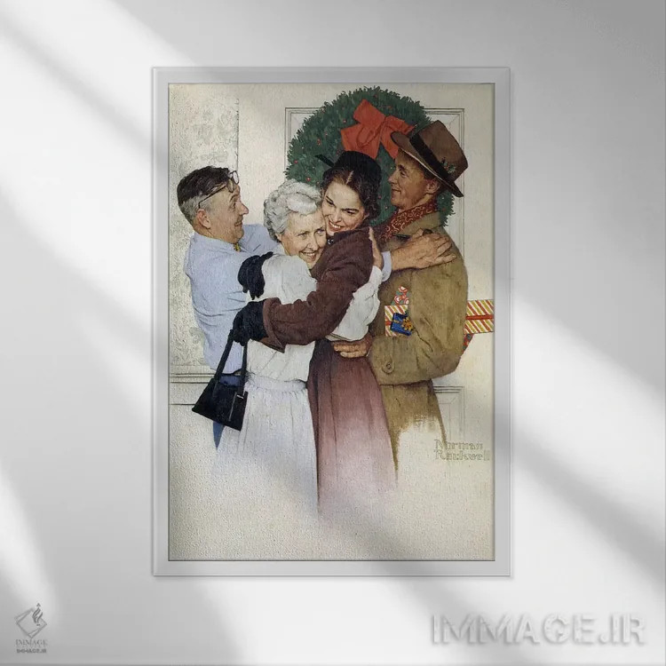 تابلو کلاسیک خانه برای کریسمس اثر نورمن راکول - نمای قابدار سفید