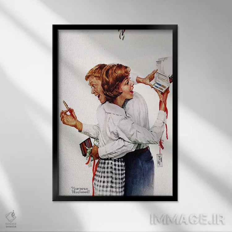 تابلو کلاسیک آنها به یکدیگر قلم پارکر ۶۱ هدیه دادند اثر نورمن راکول - نمای قابدار مشکی