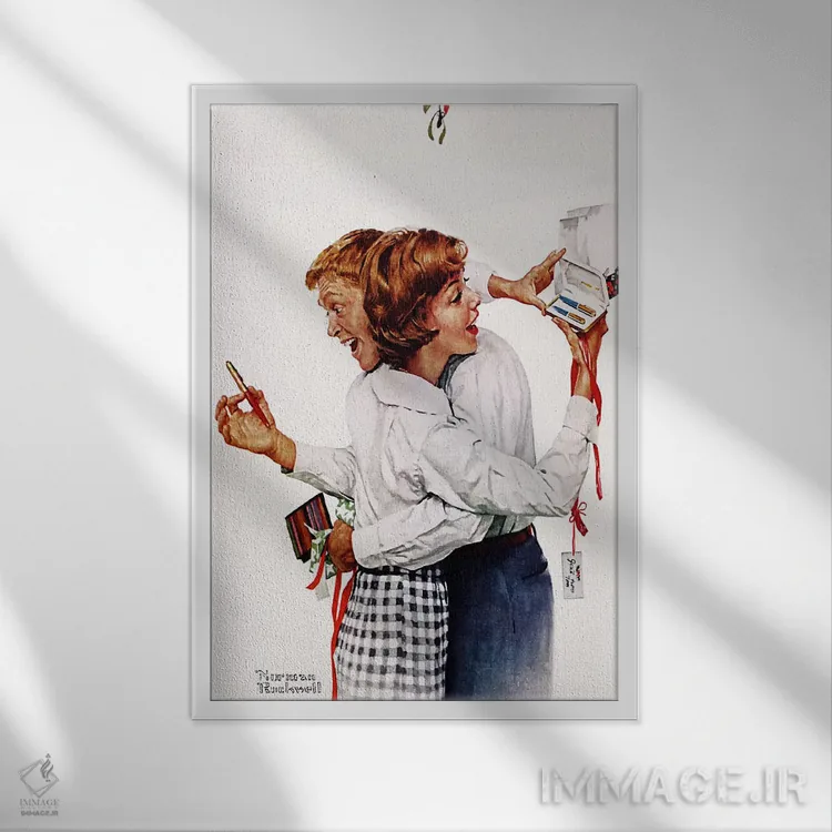 تابلو کلاسیک آنها به یکدیگر قلم پارکر ۶۱ هدیه دادند اثر نورمن راکول - نمای قابدار سفید