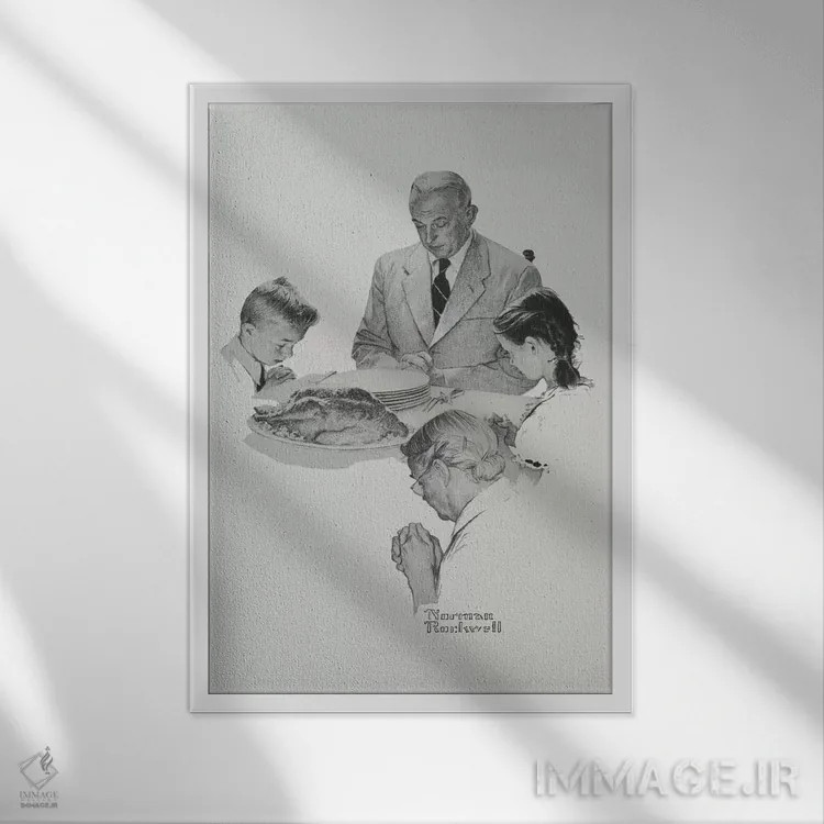 تابلو کلاسیک روز شکرگزاری اثر نورمن راکول - نمای قابدار سفید