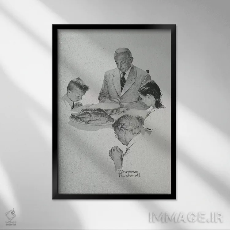 تابلو کلاسیک روز شکرگزاری اثر نورمن راکول - نمای قابدار مشکی
