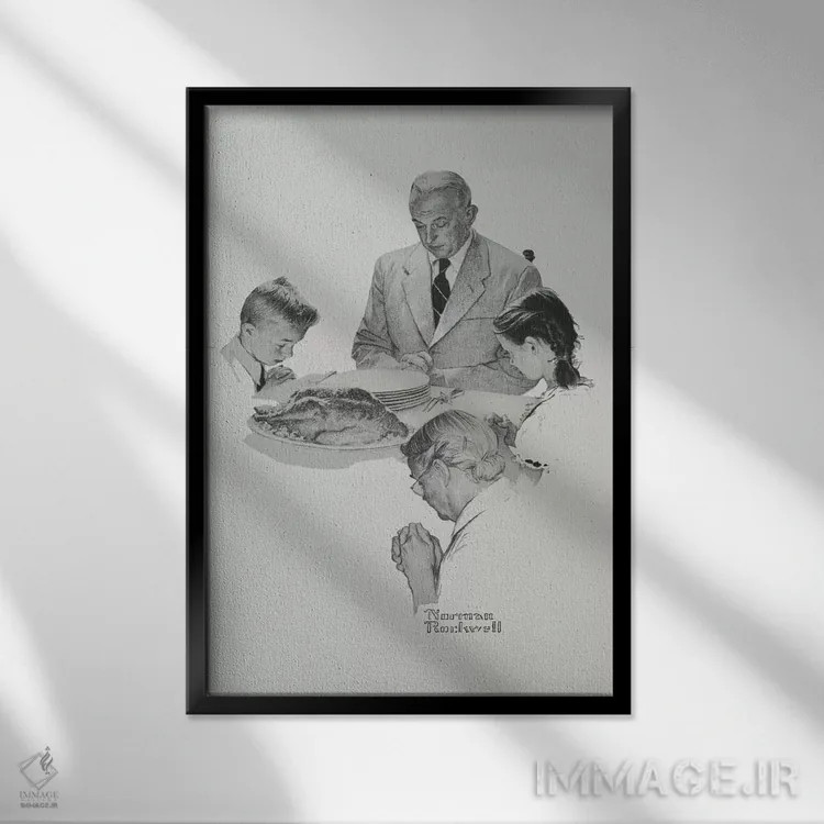 تابلو کلاسیک روز شکرگزاری اثر نورمن راکول - نمای قابدار مشکی