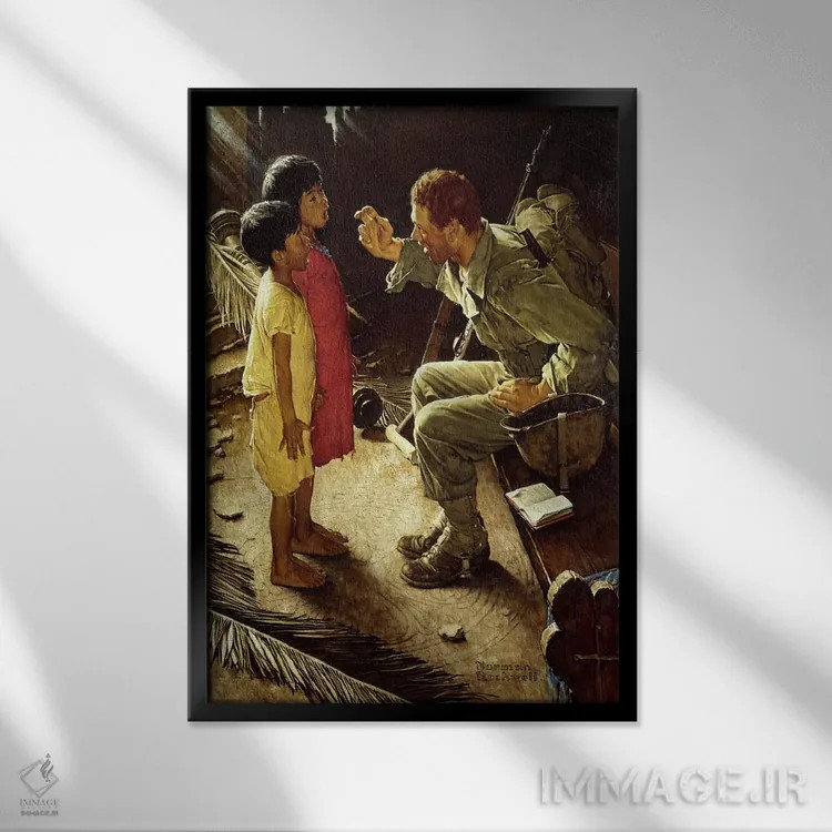 تابلو کلاسیک بر فراز سرزمین آزادگان اثر نورمن راکول - نمای قابدار مشکی