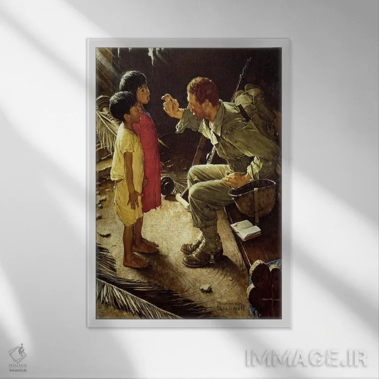 تابلو کلاسیک بر فراز سرزمین آزادگان اثر نورمن راکول - نمای قابدار سفید