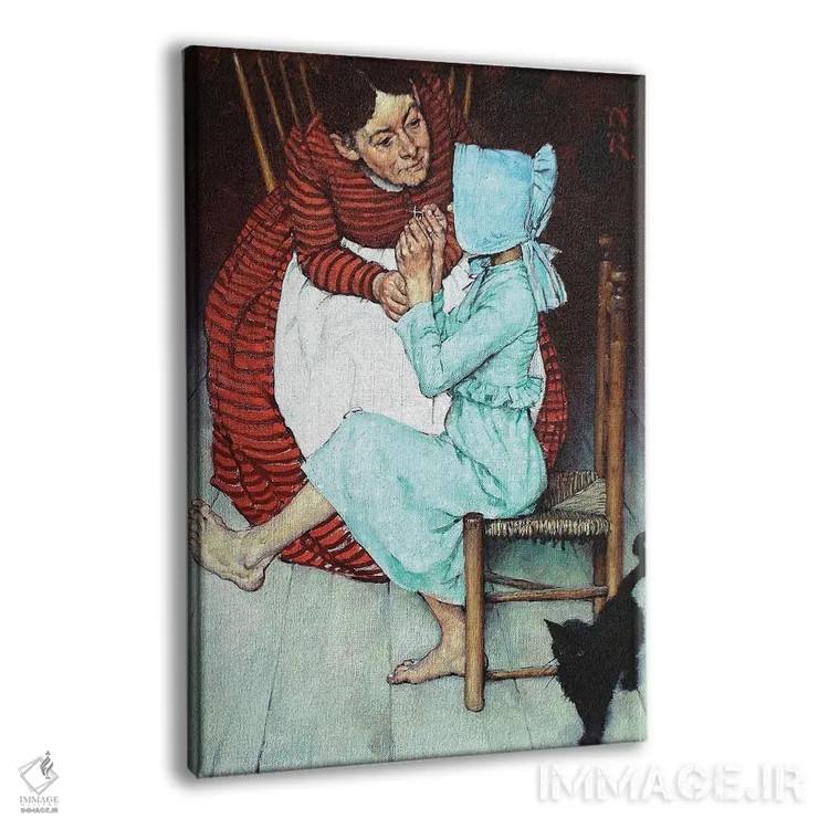 تابلو کلاسیک هاک فین نخ کردن سوزن اثر نورمن راکول - نمای پرسپکتیو محصول