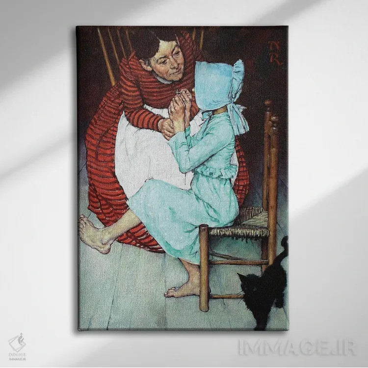 تابلو کلاسیک هاک فین نخ کردن سوزن اثر نورمن راکول - نمای روبهرو روی دیوار