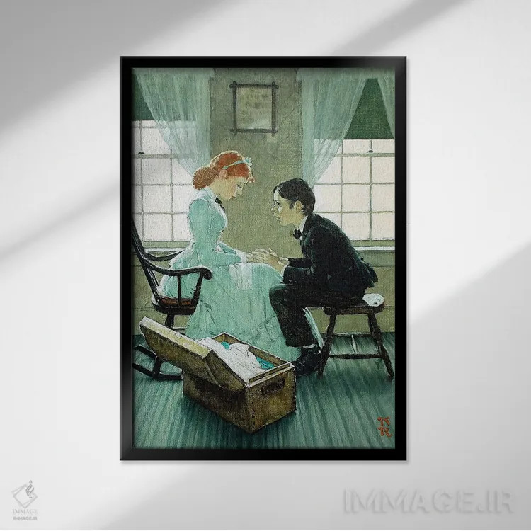 تابلو کلاسیک هاک در حال صحبت با مری جین اثر نورمن راکول - نمای قابدار مشکی