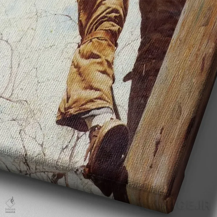 تابلو کلاسیک نیروکار خطوط برق اثر نورمن راکول - نمای نزدیک بافت بوم