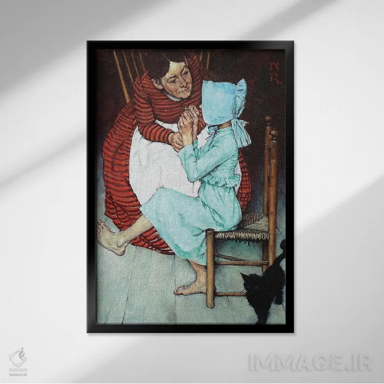 تابلو کلاسیک هاک فین نخ کردن سوزن اثر نورمن راکول - نمای قابدار مشکی