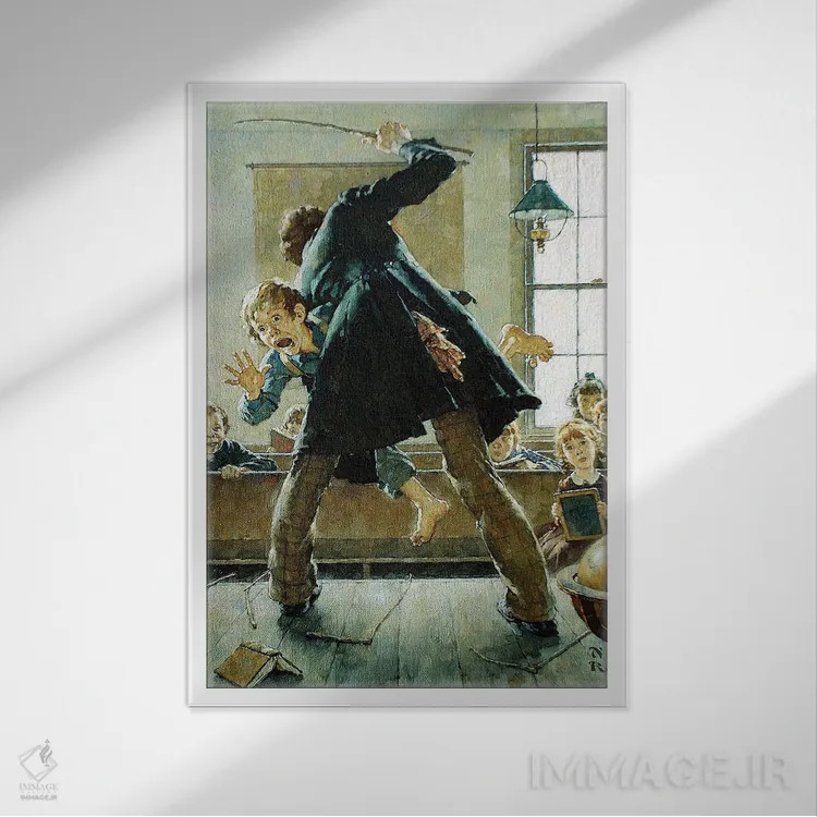 تابلو کلاسیک معلم مدرسه در حال تنبیه تام سایر اثر نورمن راکول - نمای قابدار سفید