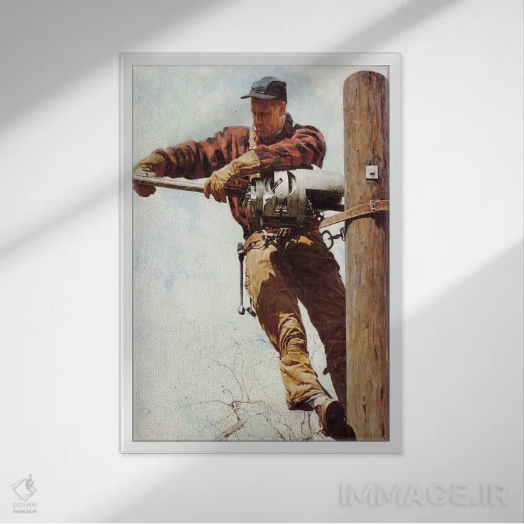 تابلو کلاسیک نیروکار خطوط برق اثر نورمن راکول - نمای قابدار سفید