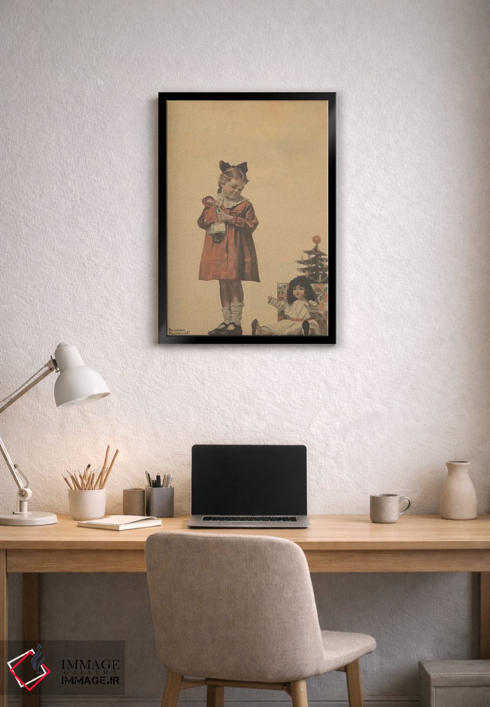 تابلو کلاسیک دختر با عروسک کریسمس اثر نورمن راکول - D2B