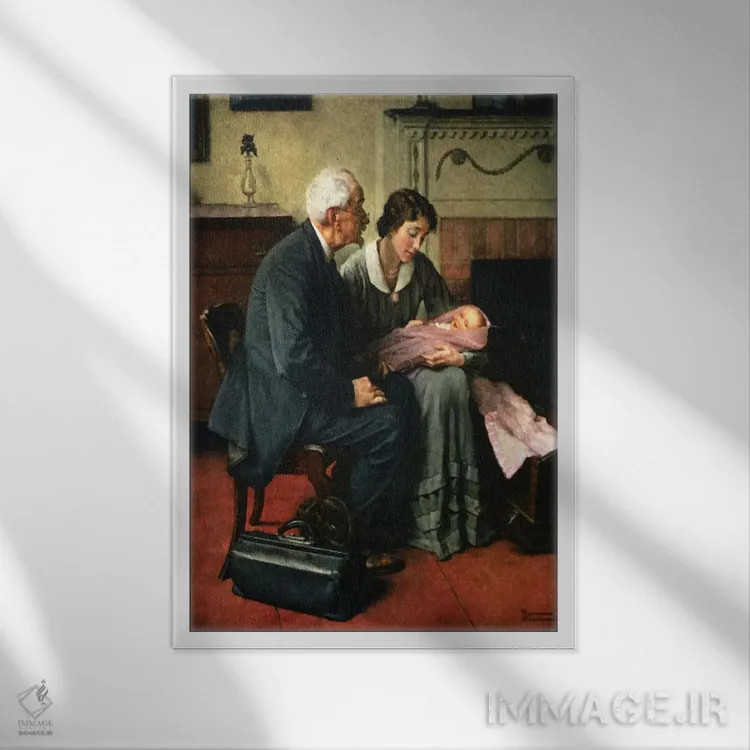 تابلو کلاسیک همسایگانم و خودم اثر نورمن راکول - نمای قابدار سفید