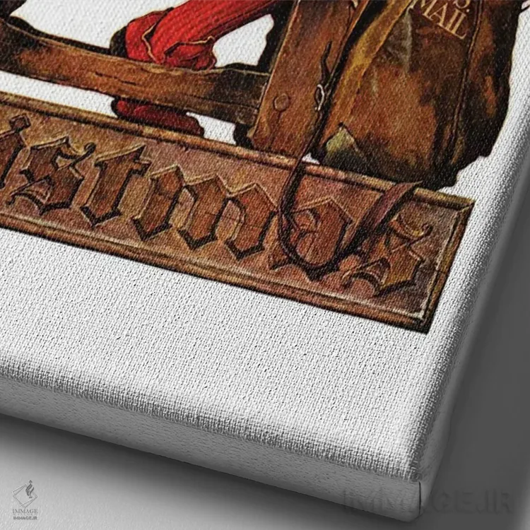 تابلو کلاسیک بابانوئل پشت میزش اثر نورمن راکول - نمای نزدیک بافت بوم