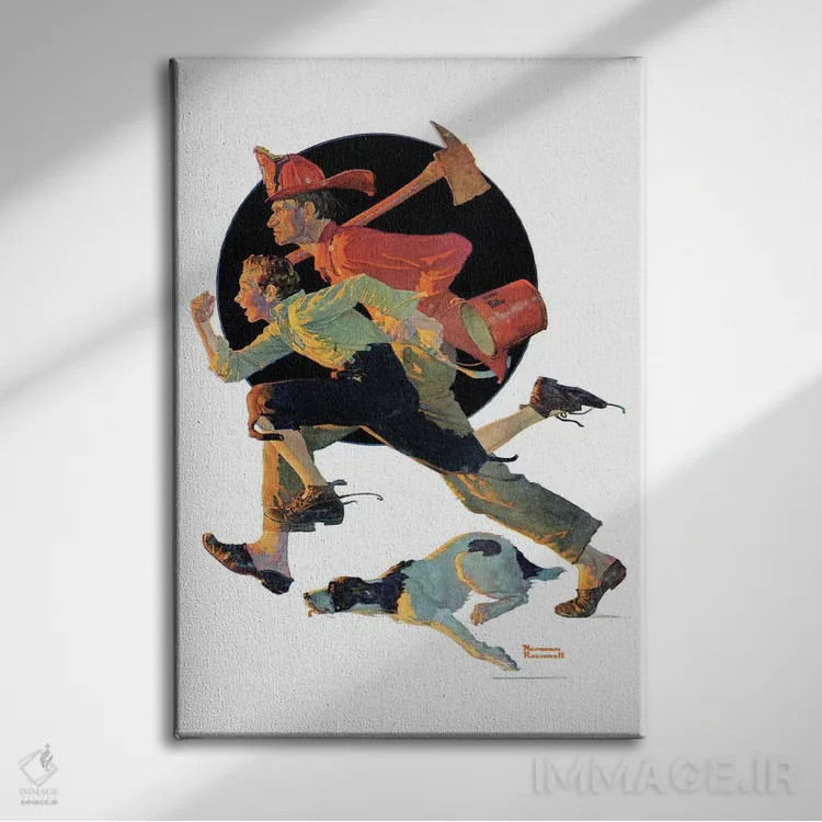 تابلو کلاسیک به یاری آمدن اثر نورمن راکول - نمای روبهرو روی دیوار