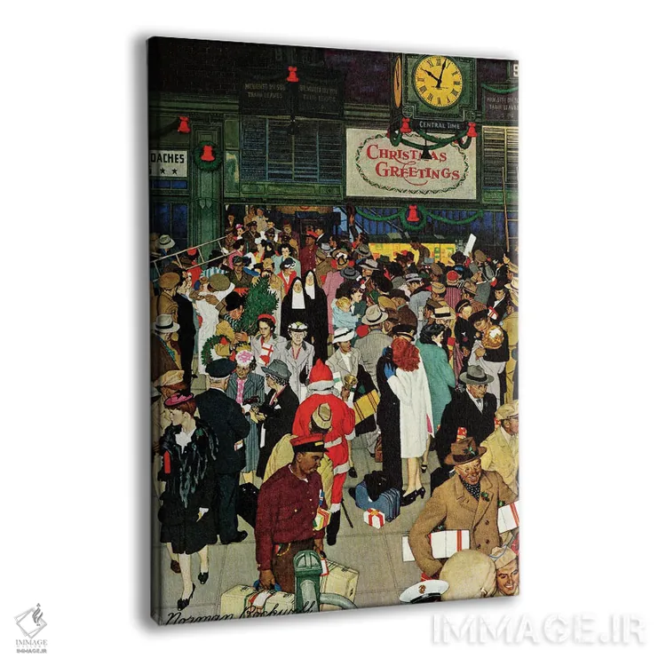 تابلو کلاسیک Chicago, Christmas,ایستگاه قطار یونیون، شیکاگو، کریسمس اثر نورمن راکول - نمای پرسپکتیو محصول