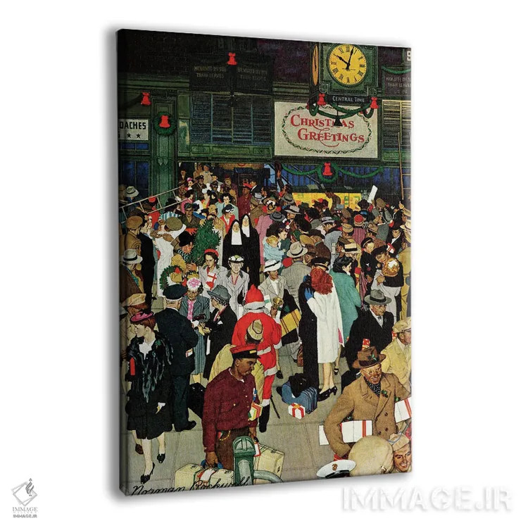 تابلو کلاسیک Chicago, Christmas,ایستگاه قطار یونیون، شیکاگو، کریسمس اثر نورمن راکول - نمای پرسپکتیو محصول