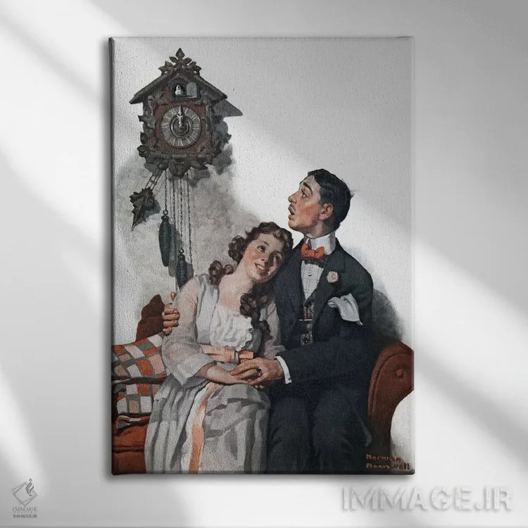 تابلو کلاسیک زوج عاشق در نیمه شب اثر نورمن راکول - نمای روبهرو روی دیوار