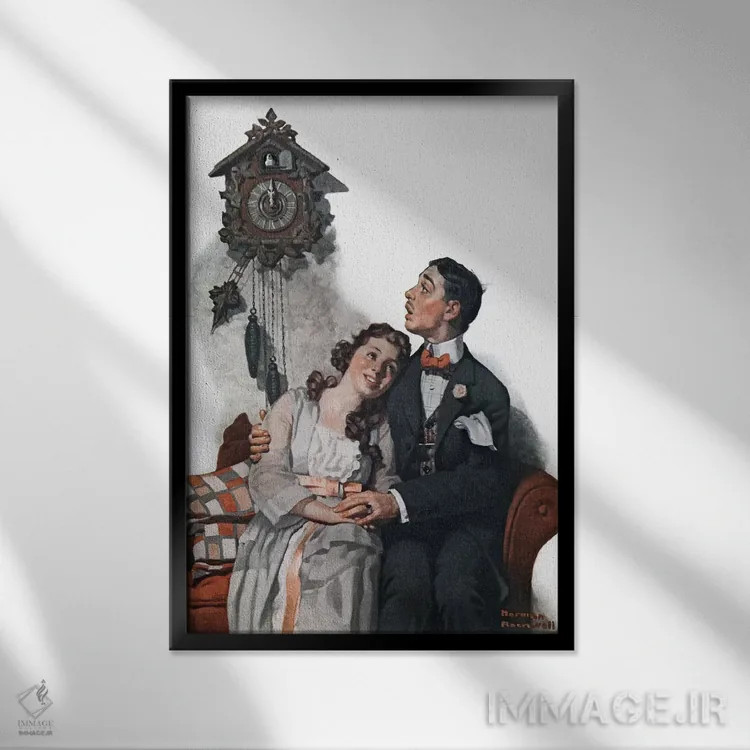 تابلو کلاسیک زوج عاشق در نیمه شب اثر نورمن راکول - نمای قابدار مشکی