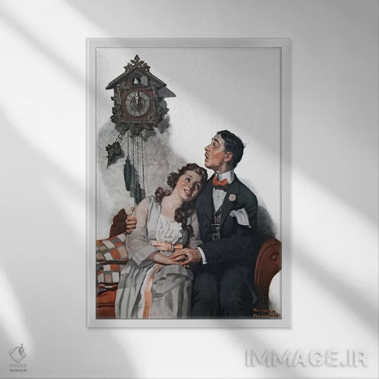 تابلو کلاسیک زوج عاشق در نیمه شب اثر نورمن راکول - نمای قابدار سفید