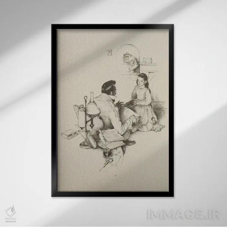 تابلو کلاسیک معلم سرخانه اثر نورمن راکول - نمای قابدار مشکی