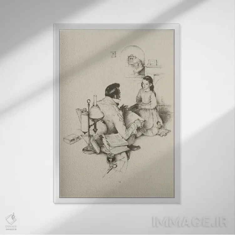 تابلو کلاسیک معلم سرخانه اثر نورمن راکول - نمای قابدار سفید