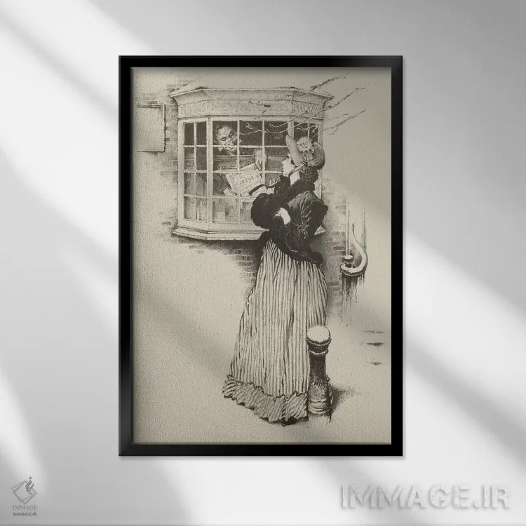 تابلو کلاسیک کتاب فروش اثر نورمن راکول - نمای قابدار مشکی