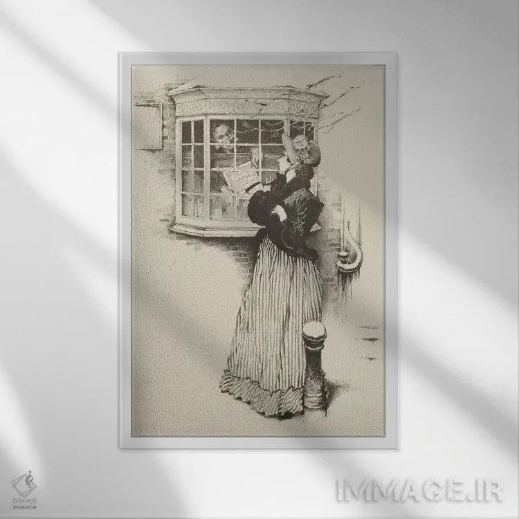 تابلو کلاسیک کتاب فروش اثر نورمن راکول - نمای قابدار سفید