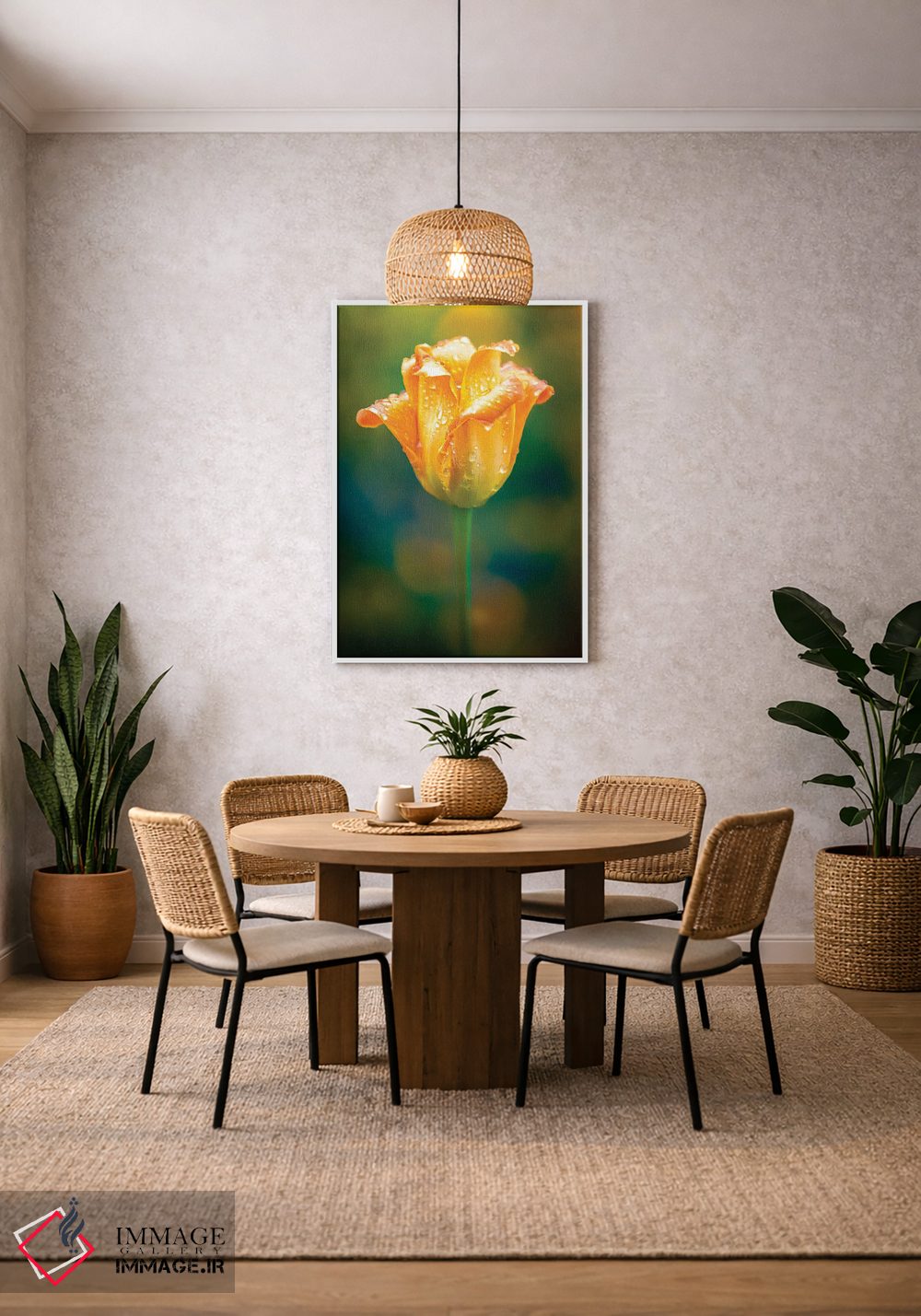 تابلو دکوراتیو قطرات آب روی گل لاله درخشان اثر نیک ریو - D2W