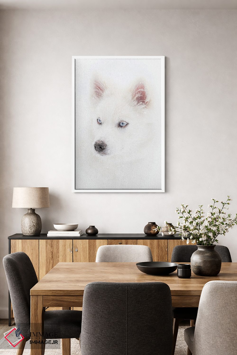 تابلو دکوراتیو سگ در بارش برف اثر نیک ریو - D4W