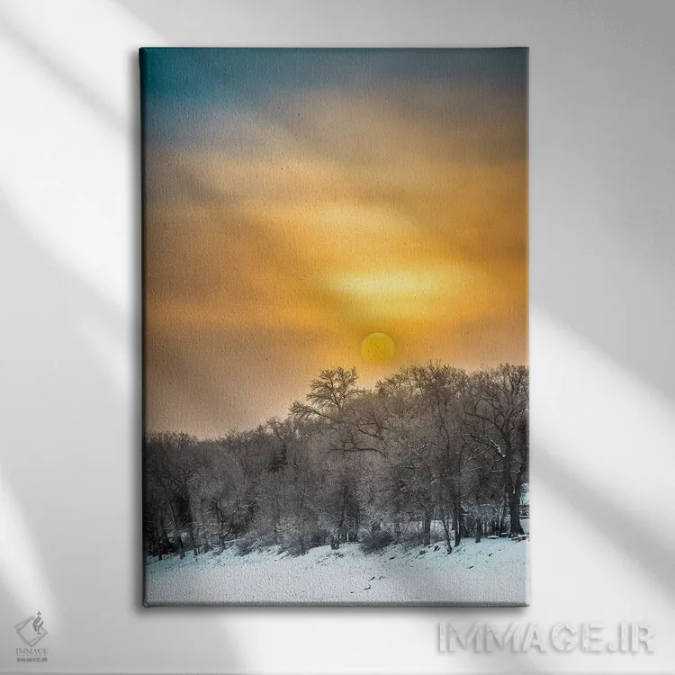 تابلو دکوراتیو طلوع بر رودخانه یخ زده اثر نیک ریو - نمای روبهرو روی دیوار
