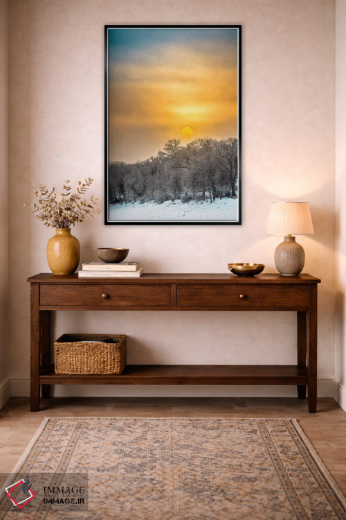 تابلو دکوراتیو طلوع بر رودخانه یخ زده اثر نیک ریو - D4B
