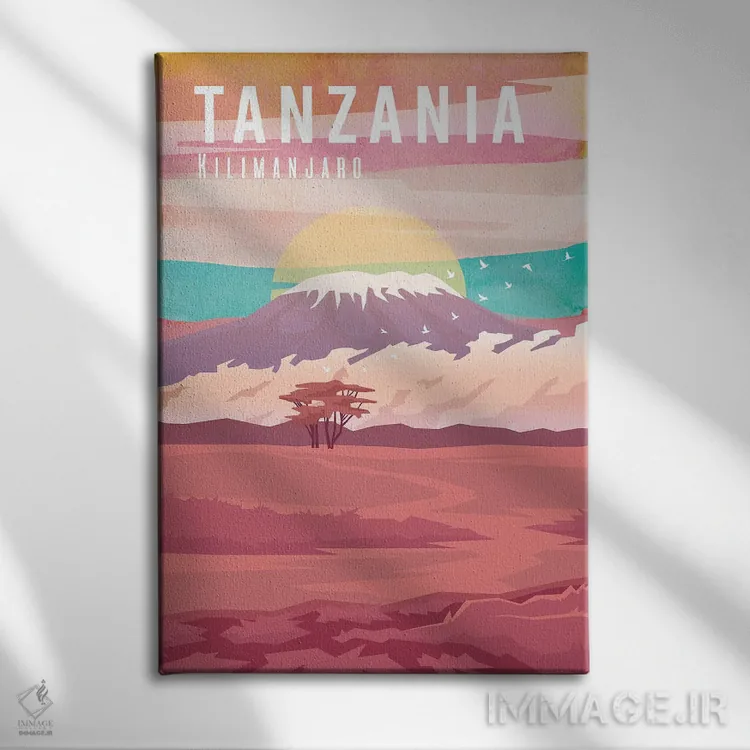 تابلو مدرن پوستر سفر تانزانیا اثر ناتالی رایان - نمای روبهرو روی دیوار