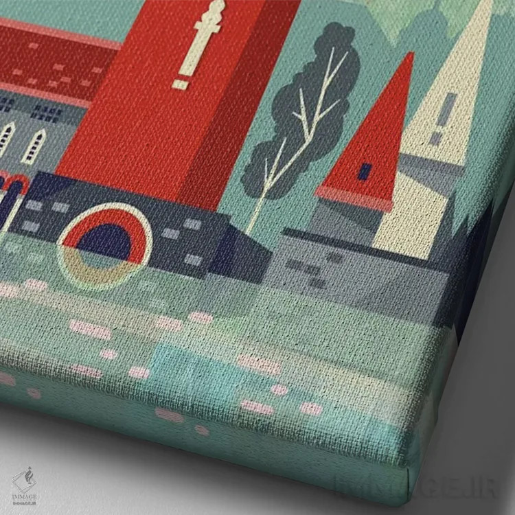 تابلو مدرن پوستر سفر استکهلم اثر ناتالی رایان - نمای نزدیک بافت بوم