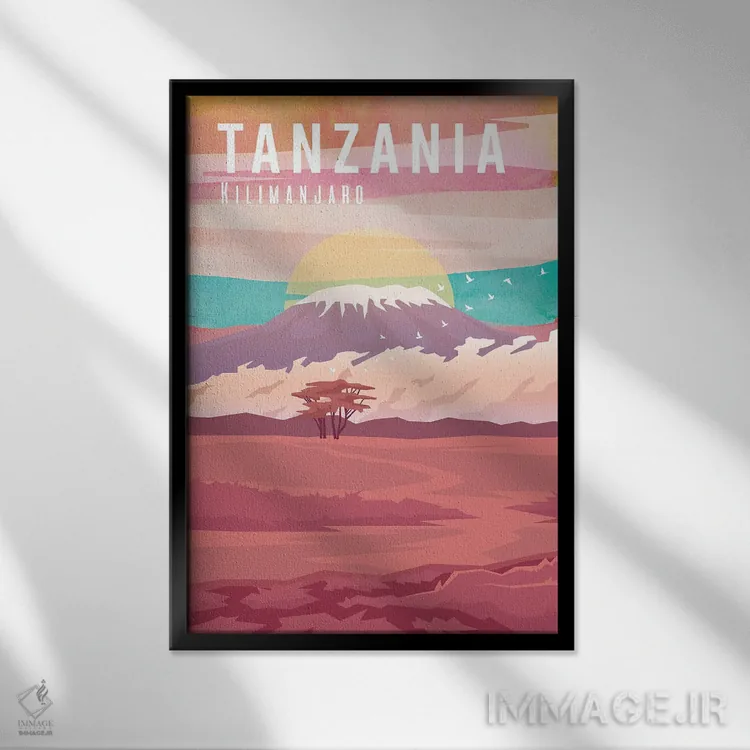 تابلو مدرن پوستر سفر تانزانیا اثر ناتالی رایان - نمای قابدار مشکی