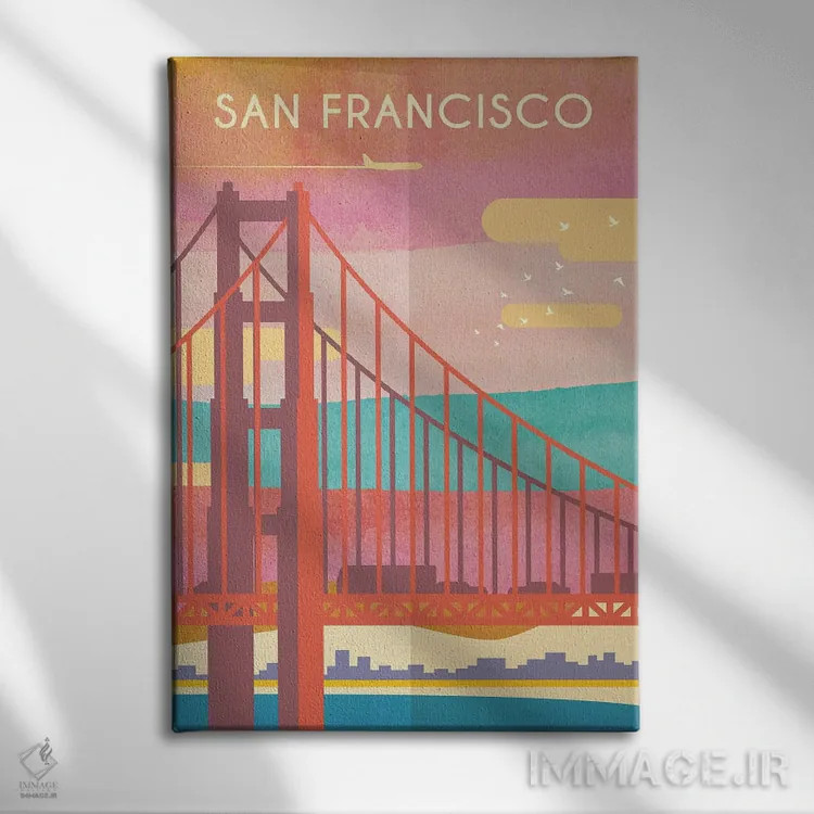 تابلو مدرن پوستر سفر سانفرانسیسکو اثر ناتالی رایان - نمای روبهرو روی دیوار
