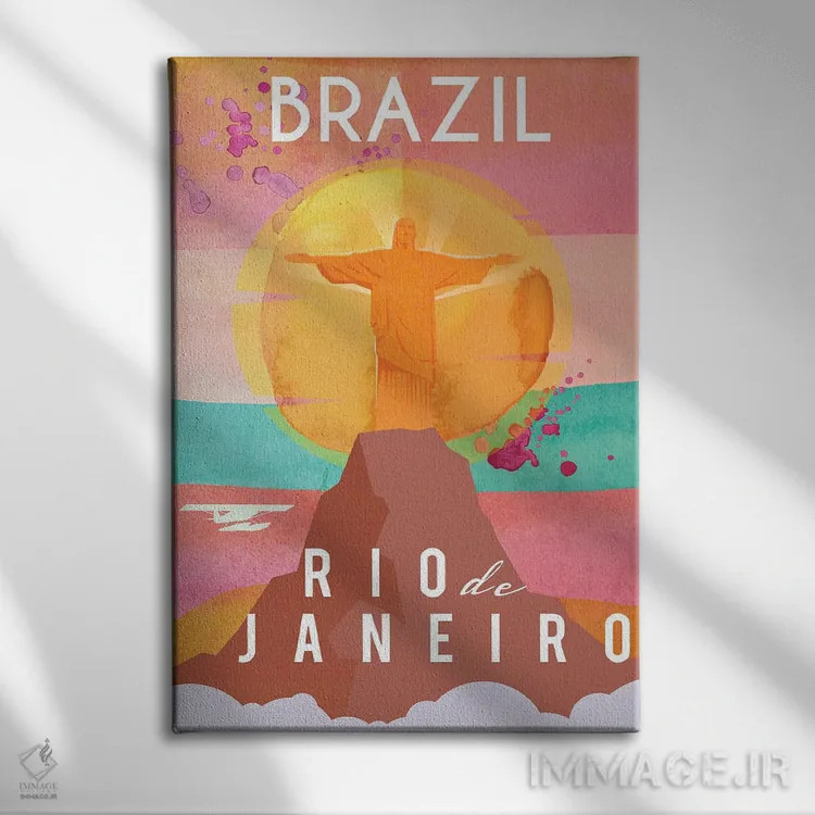 تابلو مدرن پوستر سفر برزیل اثر ناتالی رایان - نمای روبهرو روی دیوار